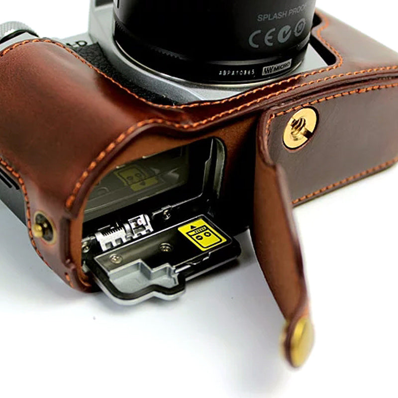 Bottom Case for Olympus E-M5 II/E-M5 Mark II PU Leather Digital Camera Protective Half Body Cover with Battery Opening - Coffee