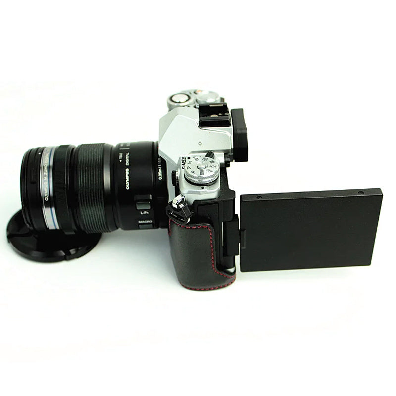 Bottom Case for Olympus E-M5 II/E-M5 Mark II PU Leather Digital Camera Protective Half Body Cover with Battery Opening - Black