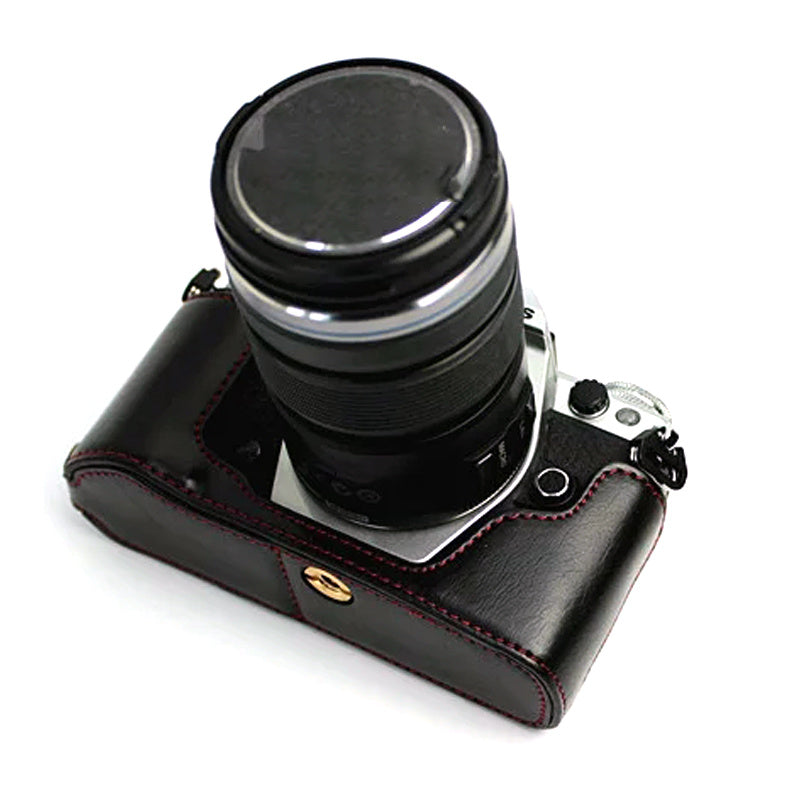 Bottom Case for Olympus E-M5 II/E-M5 Mark II PU Leather Digital Camera Protective Half Body Cover with Battery Opening - Black