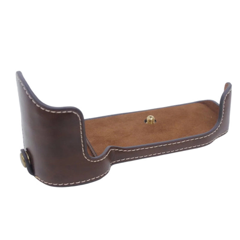 Flannel Lining Bottom Case for Nikon D810/D800 PU Leather Digital Camera Protective Half Body Cover with Battery Opening - Coffee