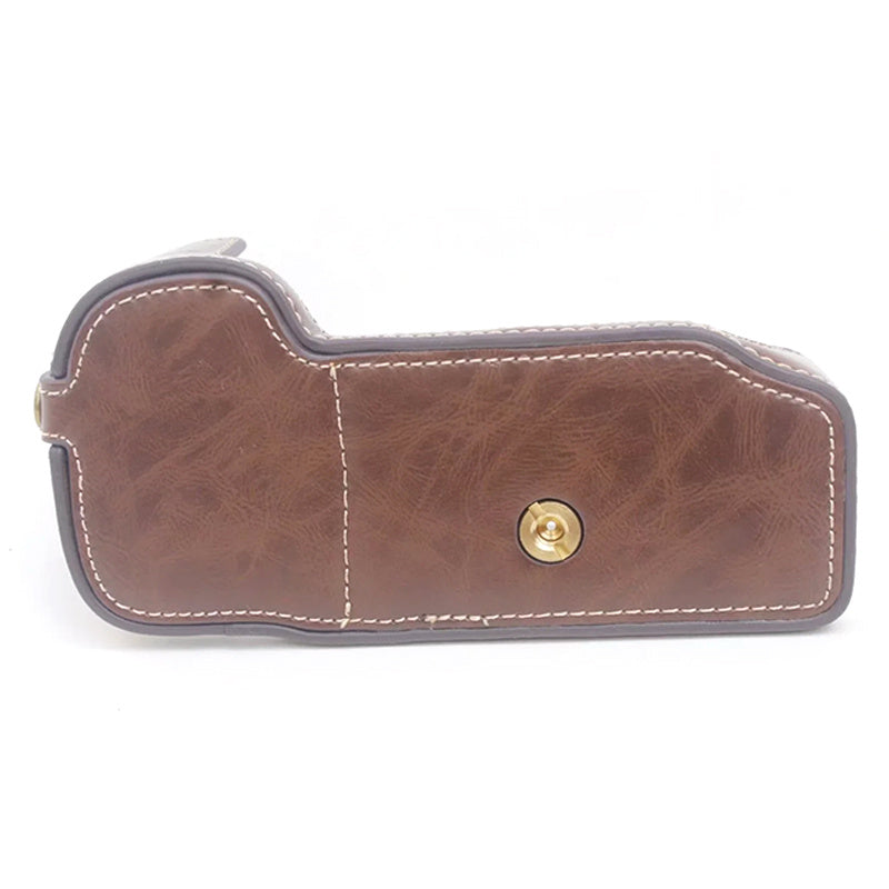 Flannel Lining Bottom Case for Nikon D810/D800 PU Leather Digital Camera Protective Half Body Cover with Battery Opening - Coffee