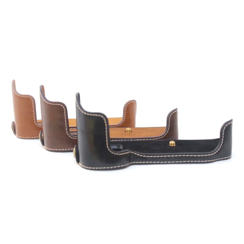 Flannel Lining Bottom Case for Nikon D810/D800 PU Leather Digital Camera Protective Half Body Cover with Battery Opening - Coffee