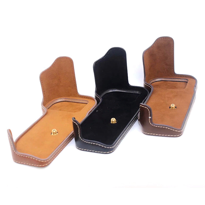 Flannel Lining Bottom Case for Nikon D810/D800 PU Leather Digital Camera Protective Half Body Cover with Battery Opening - Coffee