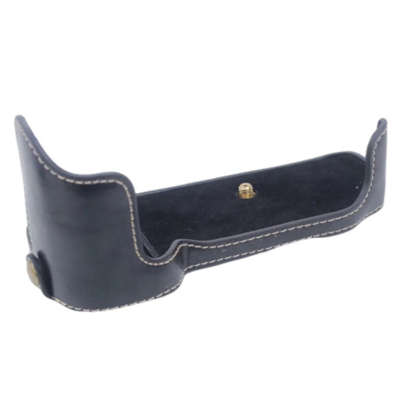 Flannel Lining Bottom Case for Nikon D810/D800 PU Leather Digital Camera Protective Half Body Cover with Battery Opening - Black