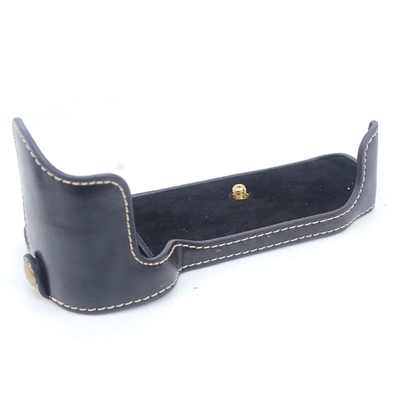 Flannel Lining Bottom Case for Nikon D810/D800 PU Leather Digital Camera Protective Half Body Cover with Battery Opening - Black