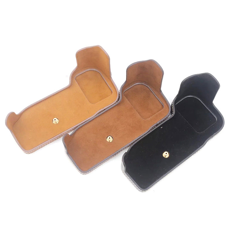 Flannel Lining Bottom Case for Nikon D810/D800 PU Leather Digital Camera Protective Half Body Cover with Battery Opening - Black