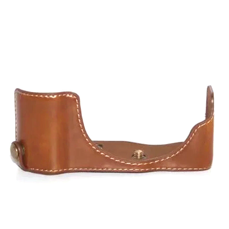 Uniqkart for Panasonic GX85/GX80 Anti-scratch PU Leather Digital Camera Protective Half Body Cover Bottom Case with Battery Opening - Brown