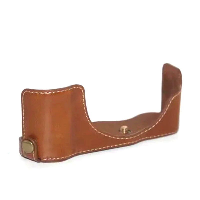 Uniqkart for Panasonic GX85/GX80 Anti-scratch PU Leather Digital Camera Protective Half Body Cover Bottom Case with Battery Opening - Brown