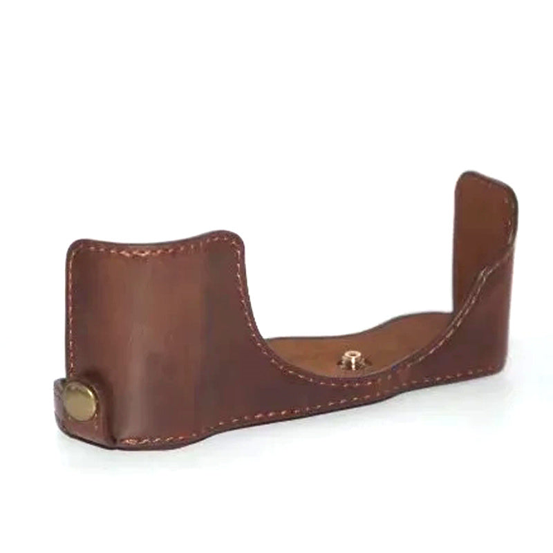 Uniqkart for Panasonic GX85/GX80 Anti-scratch PU Leather Digital Camera Protective Half Body Cover Bottom Case with Battery Opening - Coffee