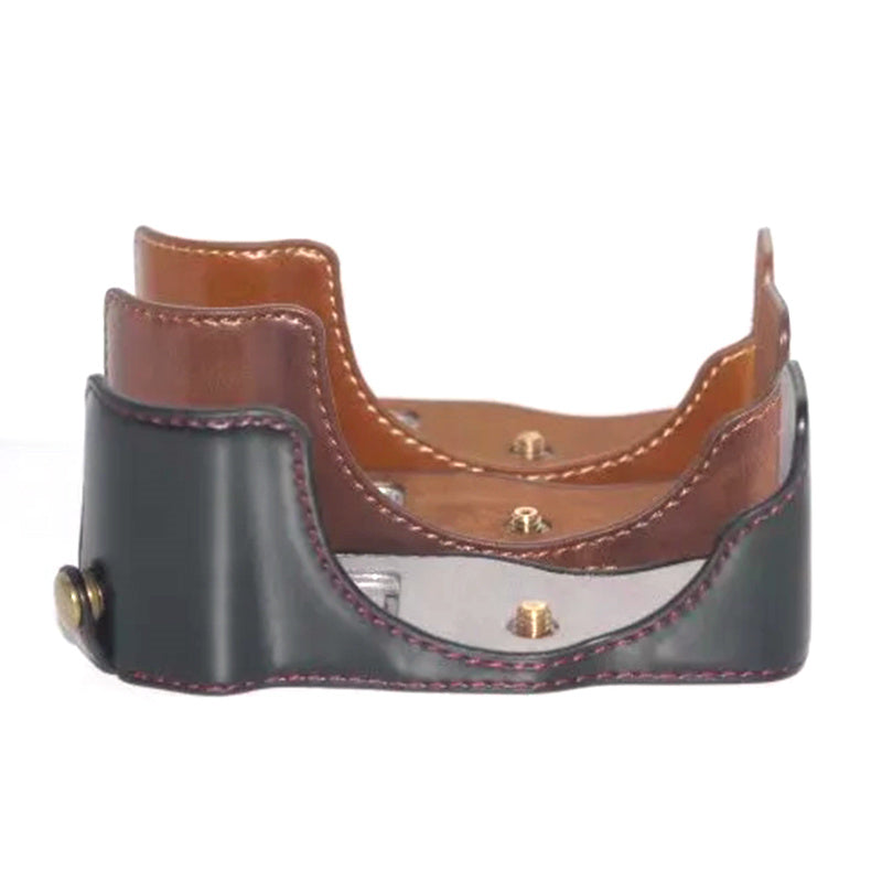 Uniqkart for Panasonic GX85/GX80 Anti-scratch PU Leather Digital Camera Protective Half Body Cover Bottom Case with Battery Opening - Coffee