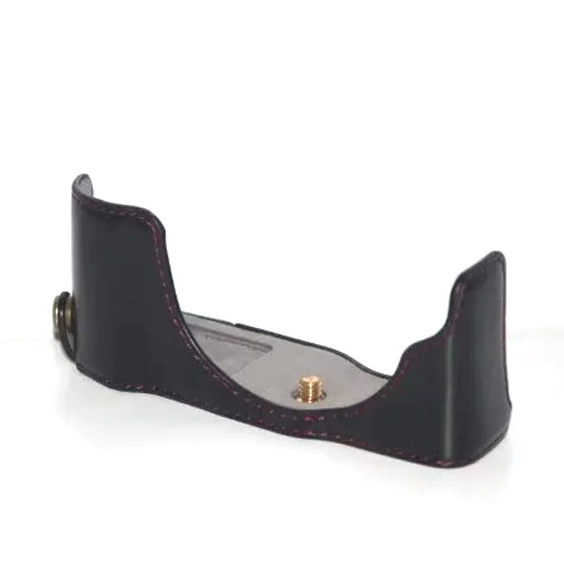 Uniqkart for Panasonic GX85/GX80 Anti-scratch PU Leather Digital Camera Protective Half Body Cover Bottom Case with Battery Opening - Black