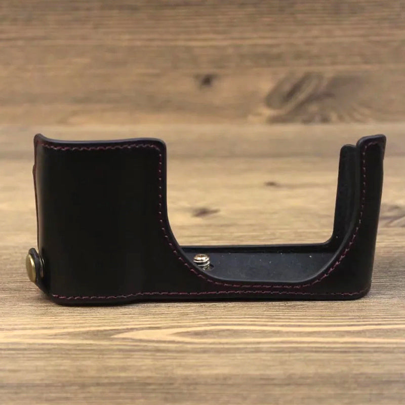 Uniqkart for Leica C-Lux PU Leather Digital Camera Protective Case Half Body Cover with Battery Opening - Black