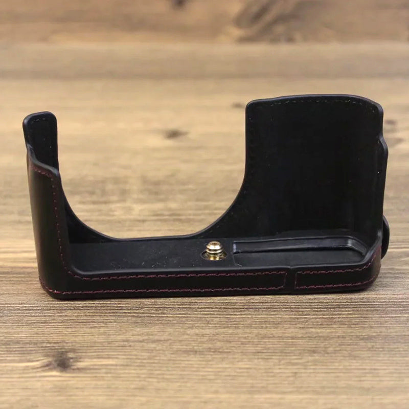 Uniqkart for Leica C-Lux PU Leather Digital Camera Protective Case Half Body Cover with Battery Opening - Black