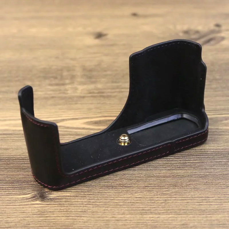 Uniqkart for Leica C-Lux PU Leather Digital Camera Protective Case Half Body Cover with Battery Opening - Black