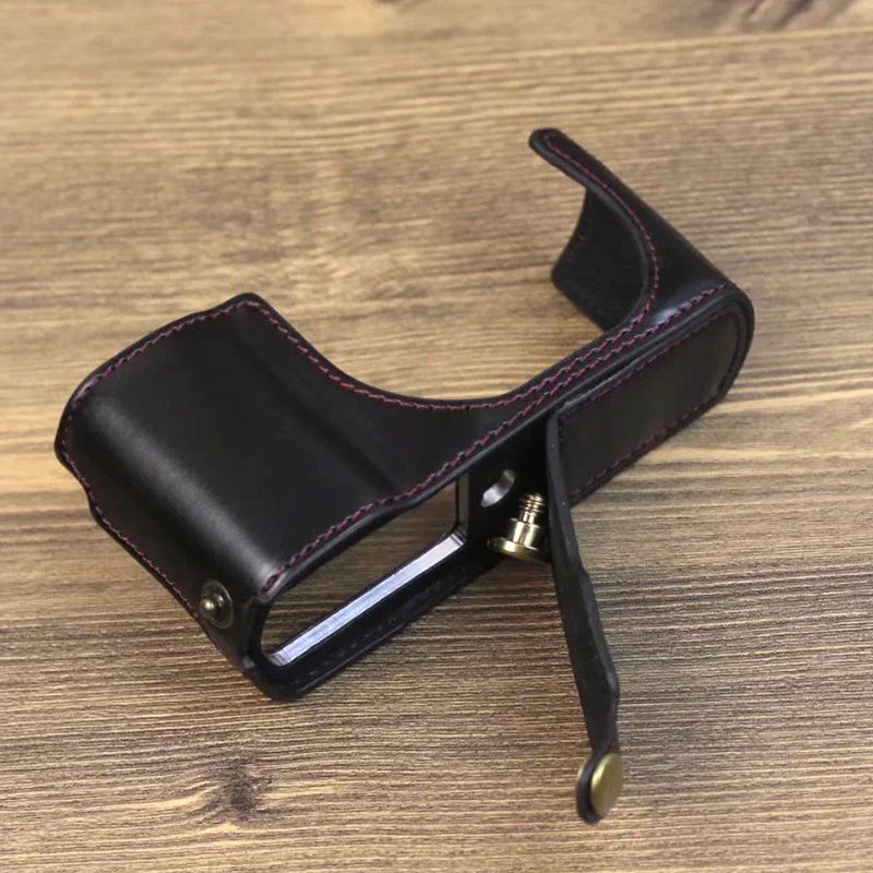 Uniqkart for Leica C-Lux PU Leather Digital Camera Protective Case Half Body Cover with Battery Opening - Black