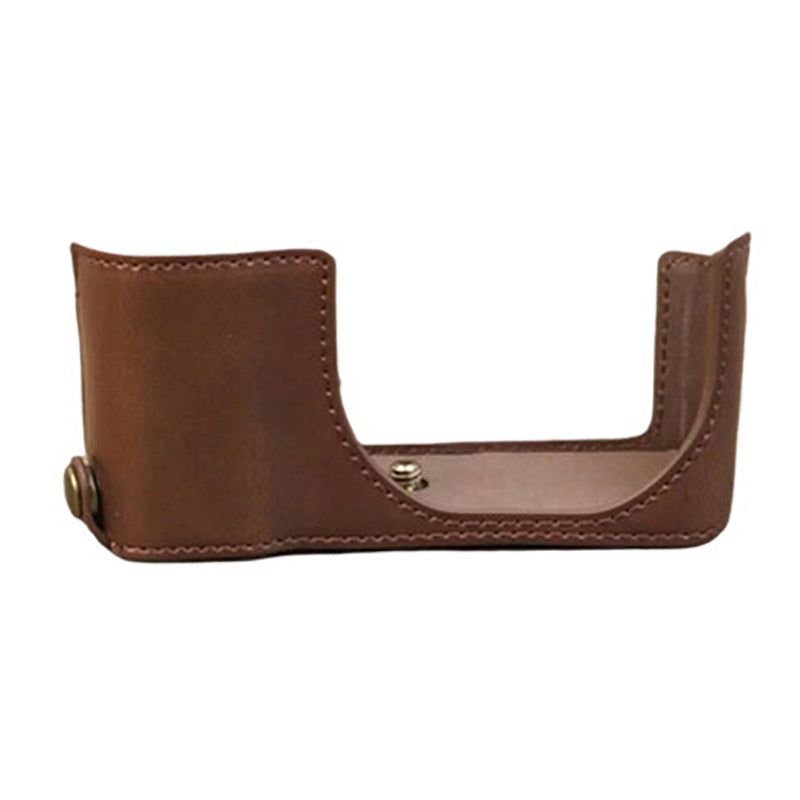 Uniqkart for Leica C-Lux PU Leather Digital Camera Protective Case Half Body Cover with Battery Opening - Coffee