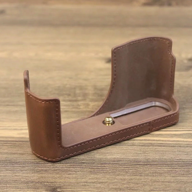 Uniqkart for Leica C-Lux PU Leather Digital Camera Protective Case Half Body Cover with Battery Opening - Coffee