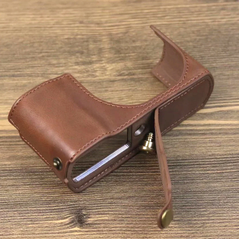 Uniqkart for Leica C-Lux PU Leather Digital Camera Protective Case Half Body Cover with Battery Opening - Coffee