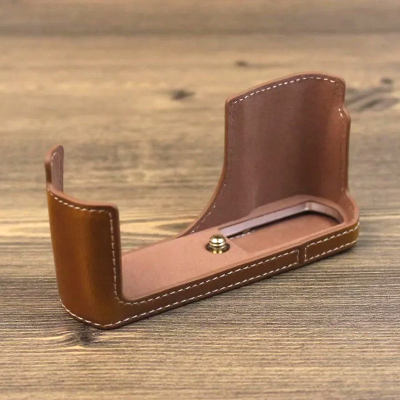 Uniqkart for Leica C-Lux PU Leather Digital Camera Protective Case Half Body Cover with Battery Opening - Brown