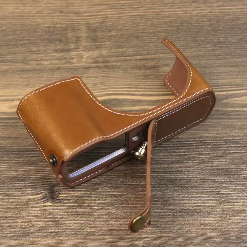 Uniqkart for Leica C-Lux PU Leather Digital Camera Protective Case Half Body Cover with Battery Opening - Brown