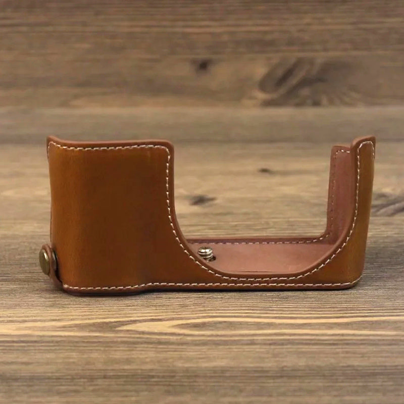 Uniqkart for Leica C-Lux PU Leather Digital Camera Protective Case Half Body Cover with Battery Opening - Brown