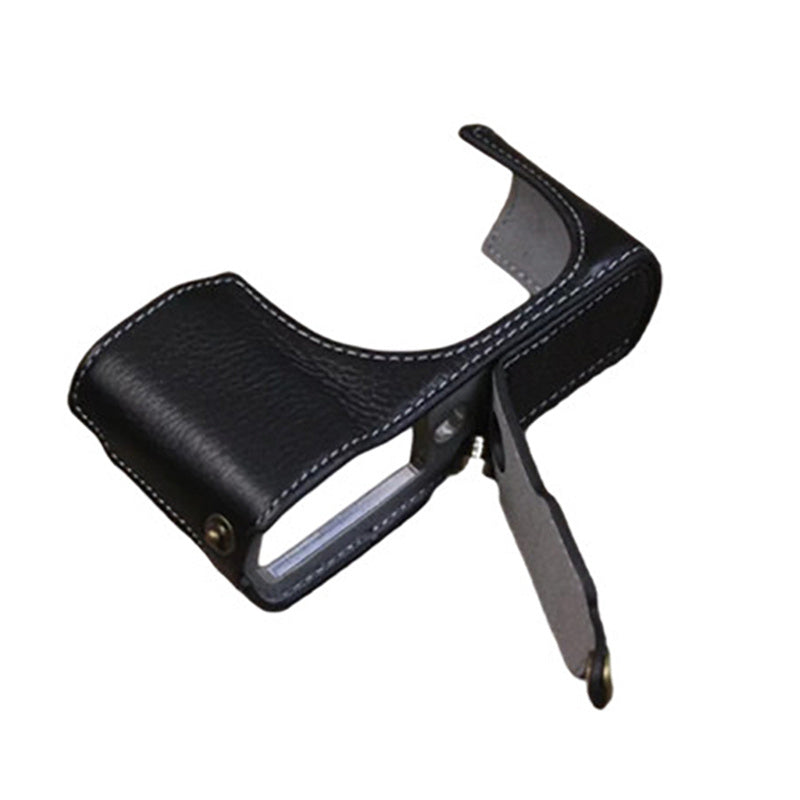 Uniqkart for Leica C-Lux Digital Camera Genuine Leather Case Bottom Opening Design Protective Half Body Cover - Black