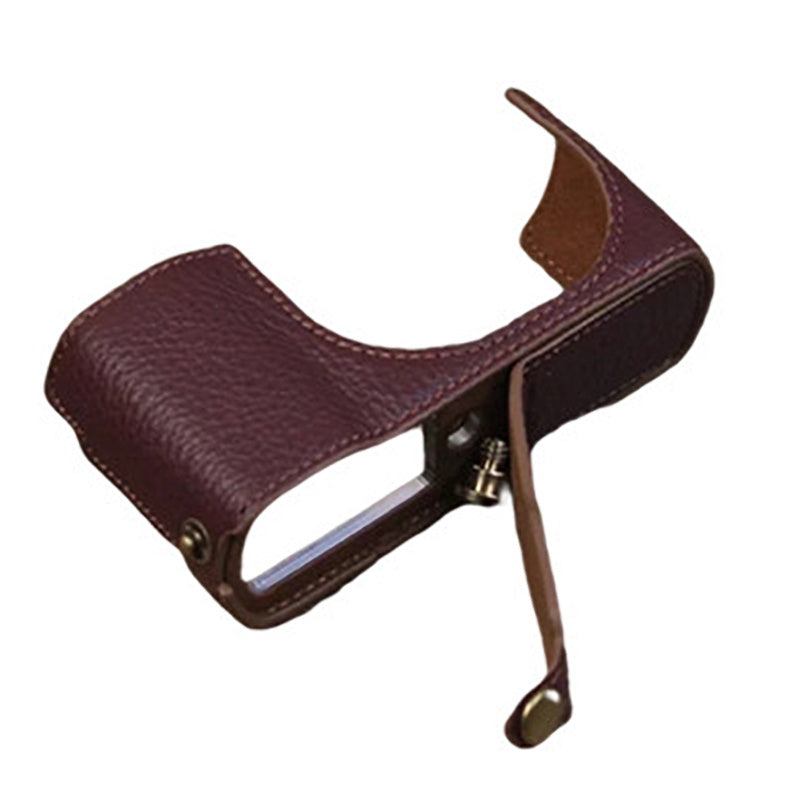 Uniqkart for Leica C-Lux Digital Camera Genuine Leather Case Bottom Opening Design Protective Half Body Cover - Coffee