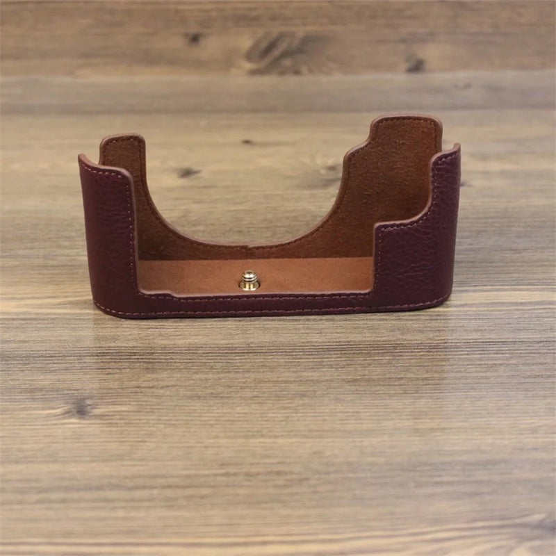 Uniqkart for Leica M10 Digital Camera Genuine Leather Case Protective Half Body Cover - Coffee