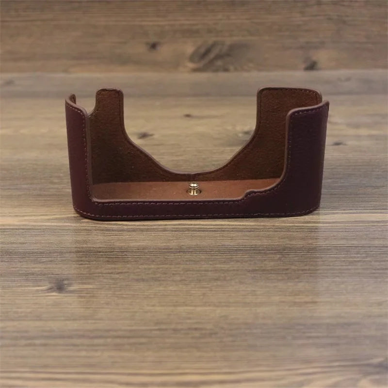 Uniqkart for Leica M9 Digital Camera Genuine Leather Botton Case Protective Half Body Cover - Coffee