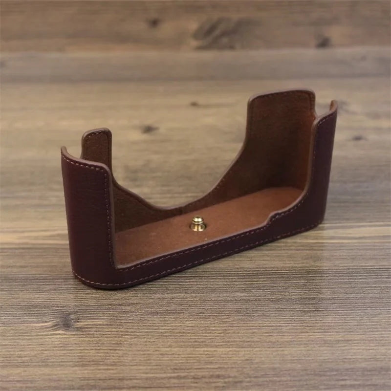 Uniqkart for Leica M9 Digital Camera Genuine Leather Botton Case Protective Half Body Cover - Coffee