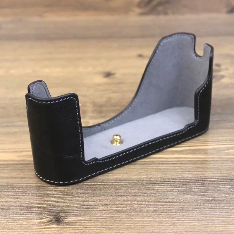 Uniqkart for Leica M240 Digital Camera Bottom Case Genuine Leather Half Body Protective Cover - Black