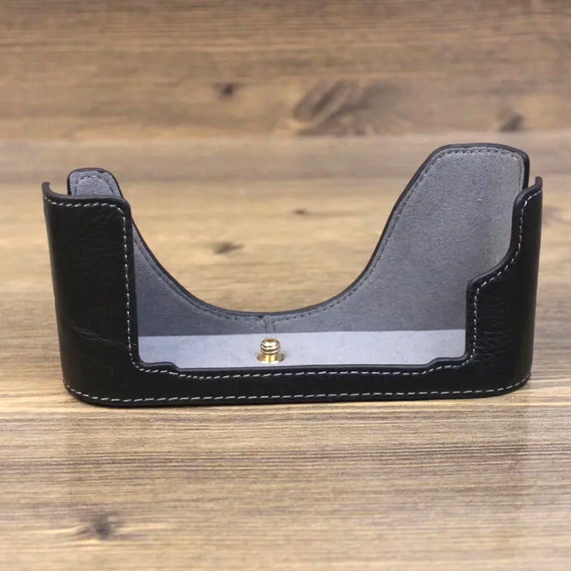 Uniqkart for Leica M240 Digital Camera Bottom Case Genuine Leather Half Body Protective Cover - Black