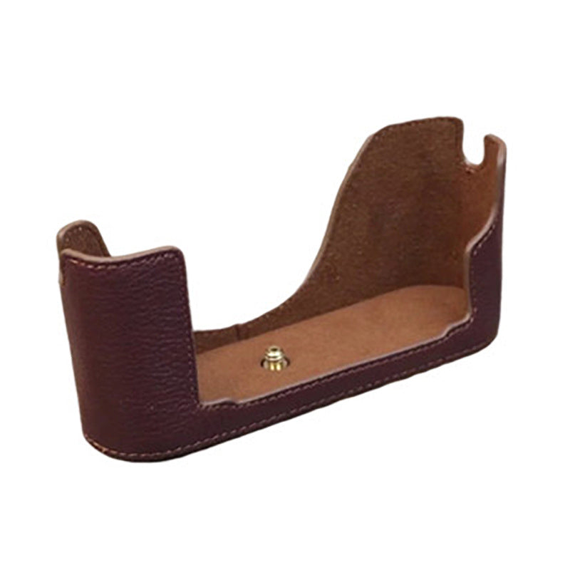 Uniqkart for Leica M240 Digital Camera Bottom Case Genuine Leather Half Body Protective Cover - Coffee