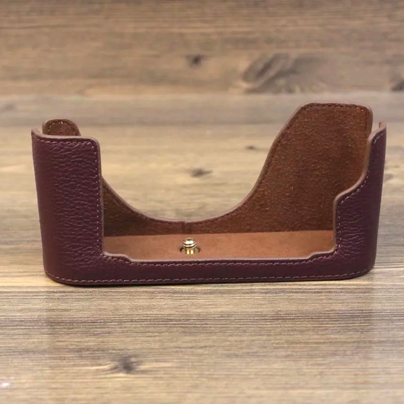 Uniqkart for Leica M240 Digital Camera Bottom Case Genuine Leather Half Body Protective Cover - Coffee