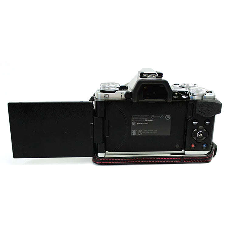 Uniqkart for Olympus E-M5 II/E-M5 Mark II Genuine Leather Half Body Case Battery Opening Protective Cover - Black