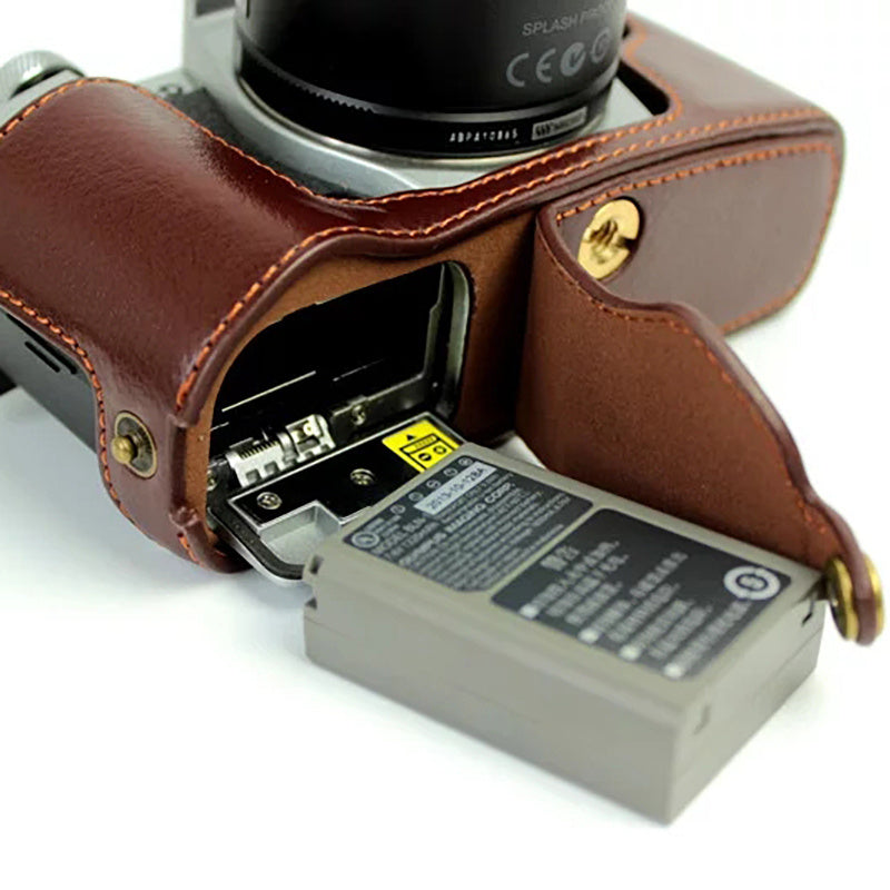 Uniqkart for Olympus E-M5 II/E-M5 Mark II Genuine Leather Half Body Case Battery Opening Protective Cover - Coffee