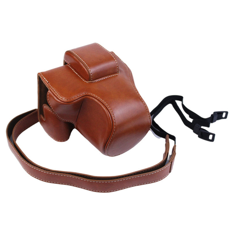 Uniqkart for Canon EOS M50/M50 Mark II Retro Style PU Leather Camera Bag Shockproof Protective Cover with Shoulder Strap - Brown