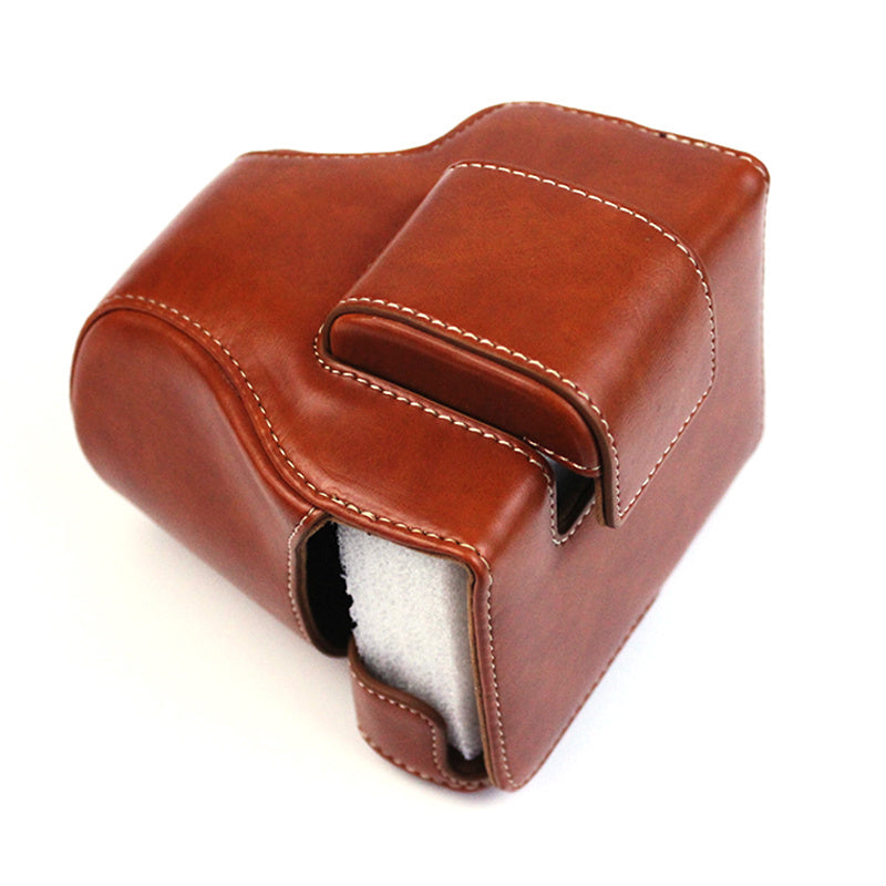 Uniqkart for Canon EOS M50/M50 Mark II Retro Style PU Leather Camera Bag Shockproof Protective Cover with Shoulder Strap - Brown