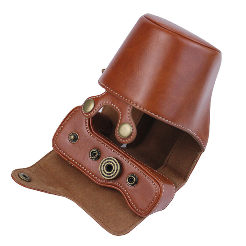 Uniqkart for Canon EOS M50/M50 Mark II Retro Style PU Leather Camera Bag Shockproof Protective Cover with Shoulder Strap - Brown