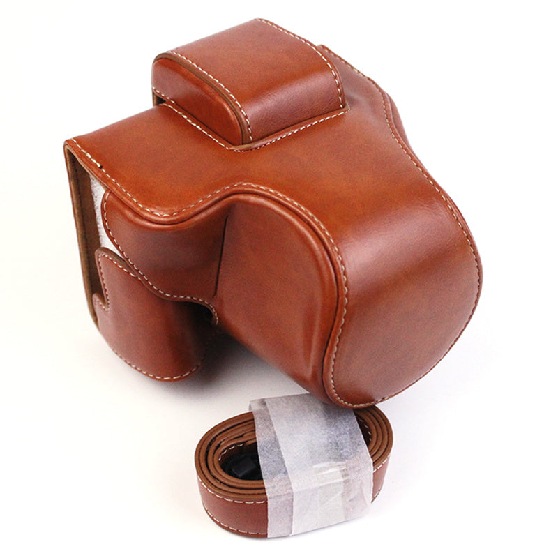 Uniqkart for Canon EOS M50/M50 Mark II Retro Style PU Leather Camera Bag Shockproof Protective Cover with Shoulder Strap - Brown