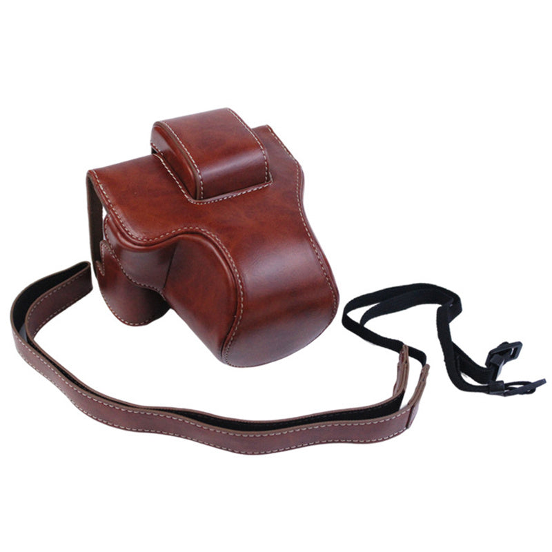 Uniqkart for Canon EOS M50/M50 Mark II Retro Style PU Leather Camera Bag Shockproof Protective Cover with Shoulder Strap - Coffee