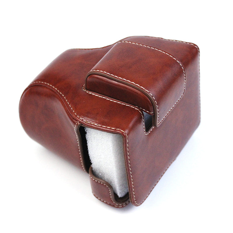 Uniqkart for Canon EOS M50/M50 Mark II Retro Style PU Leather Camera Bag Shockproof Protective Cover with Shoulder Strap - Coffee