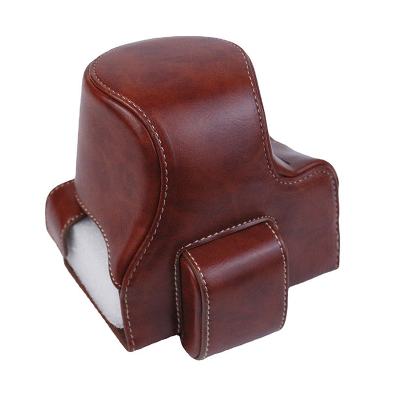 Uniqkart for Canon EOS M50/M50 Mark II Retro Style PU Leather Camera Bag Shockproof Protective Cover with Shoulder Strap - Coffee