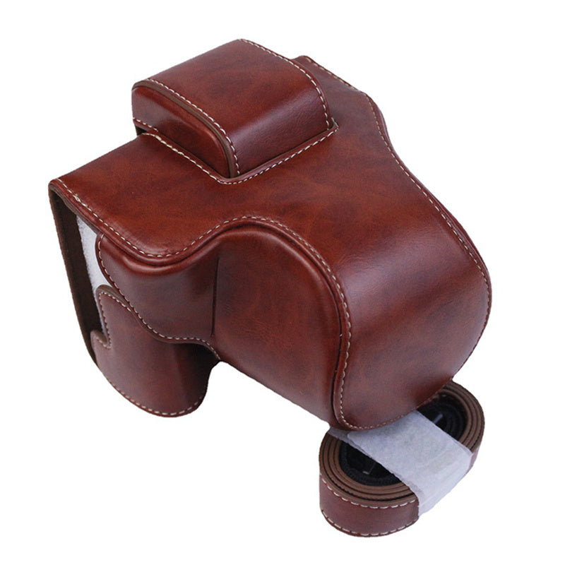 Uniqkart for Canon EOS M50/M50 Mark II Retro Style PU Leather Camera Bag Shockproof Protective Cover with Shoulder Strap - Coffee
