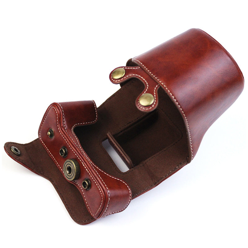 Uniqkart for Canon EOS M50/M50 Mark II Retro Style PU Leather Camera Bag Shockproof Protective Cover with Shoulder Strap - Coffee