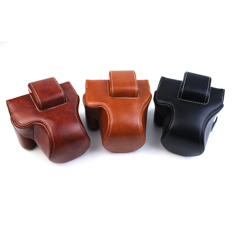 Uniqkart for Canon EOS M50/M50 Mark II Retro Style PU Leather Camera Bag Shockproof Protective Cover with Shoulder Strap - Coffee