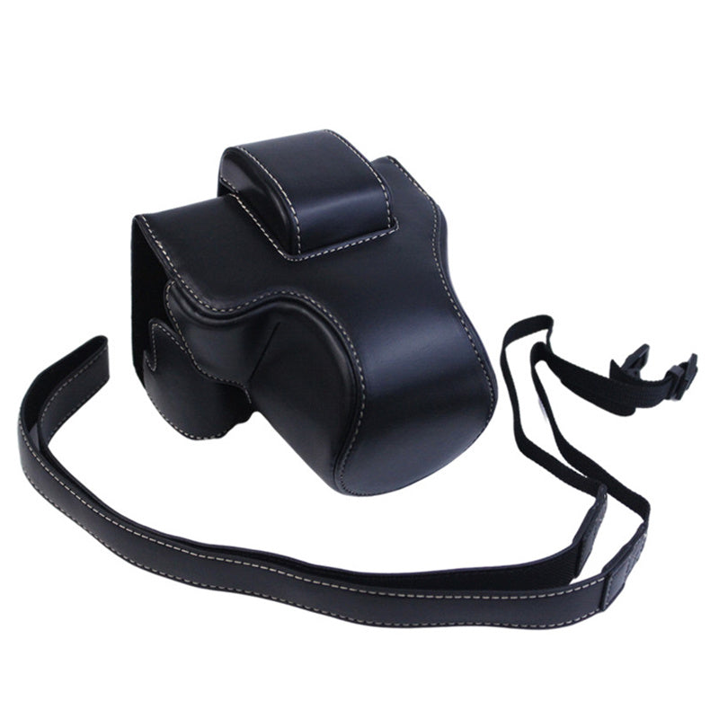 Uniqkart for Canon EOS M50/M50 Mark II Retro Style PU Leather Camera Bag Shockproof Protective Cover with Shoulder Strap - Black