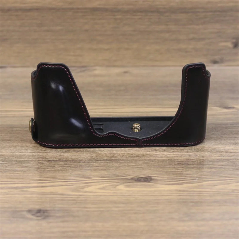 Uniqkart for Leica CL Replacement PU Leather Battery Opening Protective Bottom Cover Half Body Case - Black