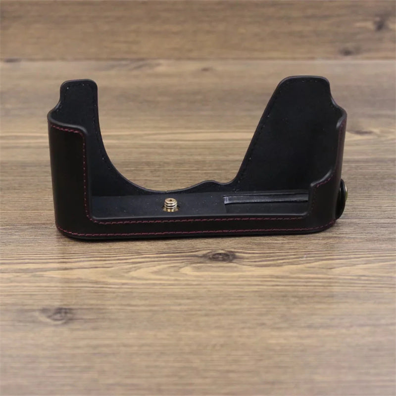 Uniqkart for Leica CL Replacement PU Leather Battery Opening Protective Bottom Cover Half Body Case - Black