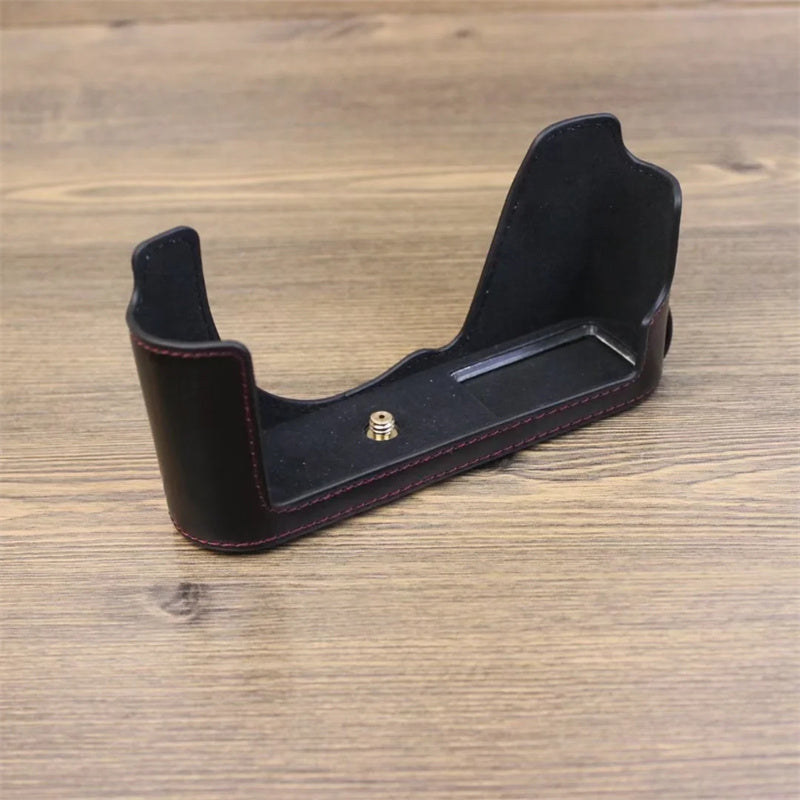 Uniqkart for Leica CL Replacement PU Leather Battery Opening Protective Bottom Cover Half Body Case - Black